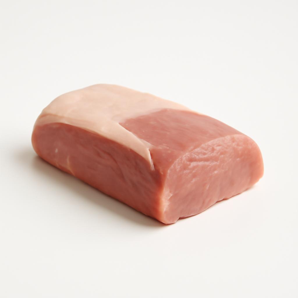 Carne de cerdo de capa blanca, lomo, partes grasa y magra, crudo