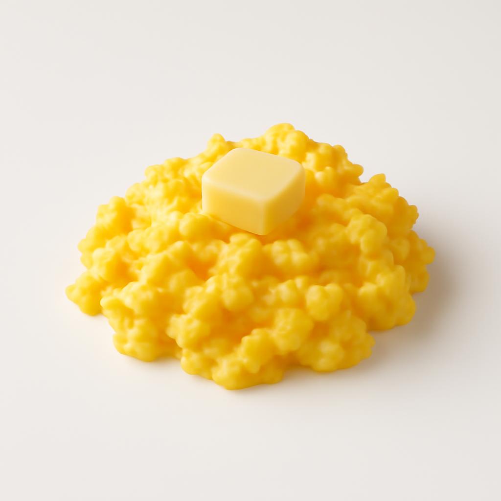 Huevo de gallina, revuelto, con mantequilla