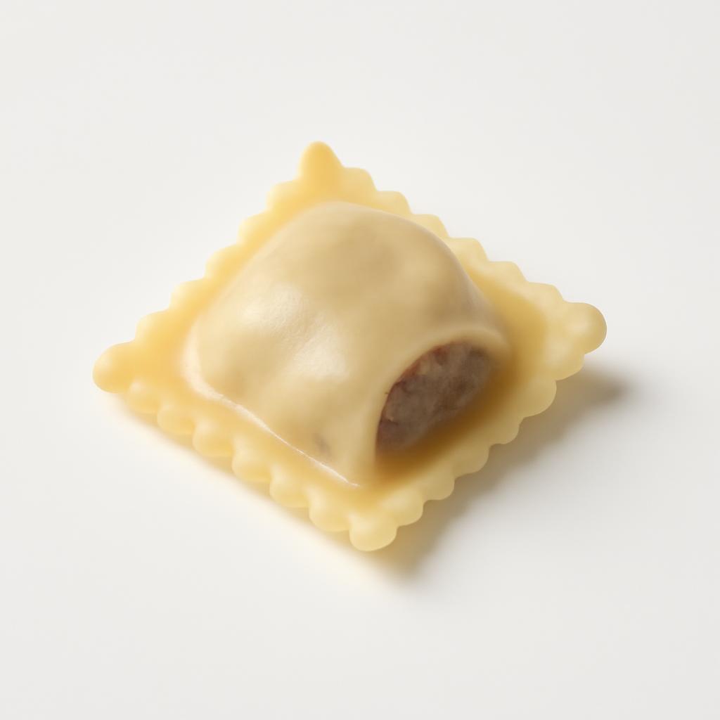 Pasta alimenticia, rellena con carne, hervida