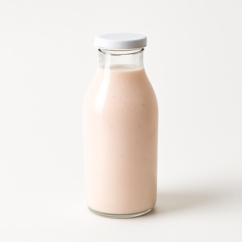 Yogur, líquido, entero, sabor fresa y plátano
